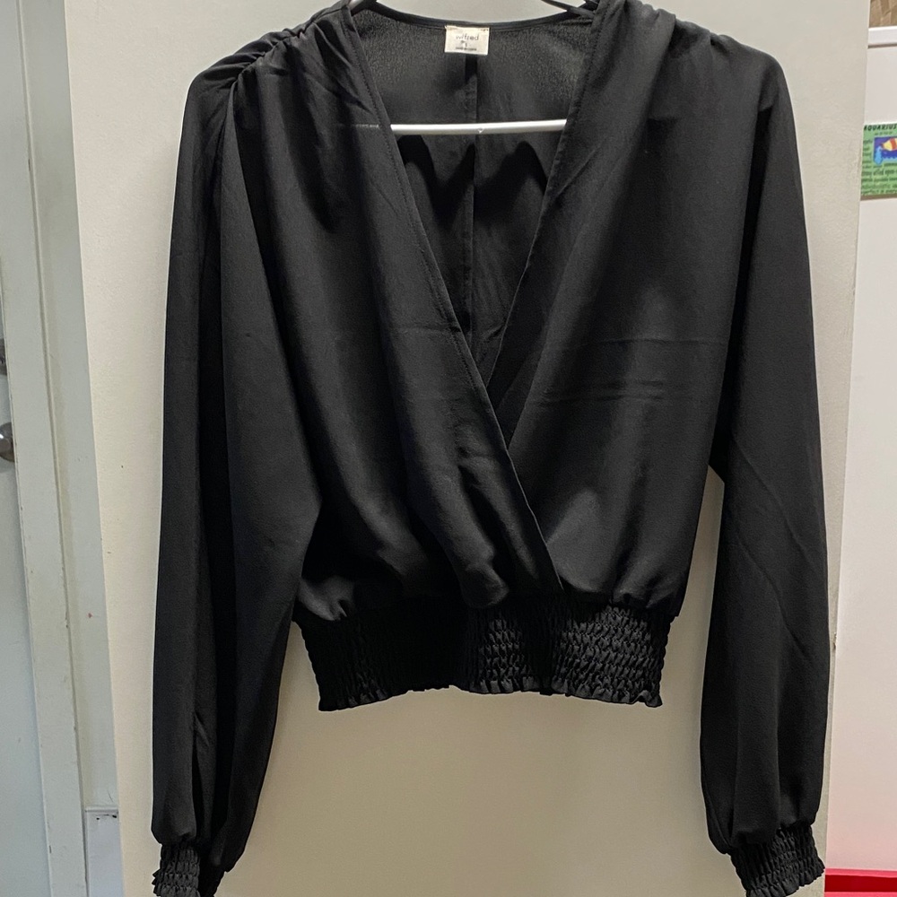 Wilfred Black Blouse with Smocked Hem